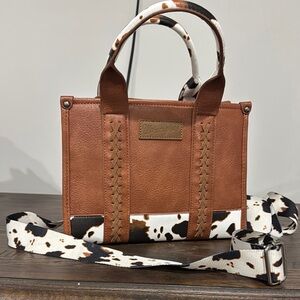 Wrangler Brown and White Shoulder Bag with Braided Detailing
